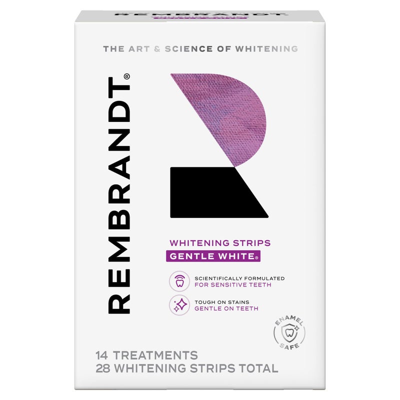 Rembrandt Teeth Whitening Strips Gentle White Sensitive Teeth Whitening Gently Remove Tough Stains EnamelSafe 28 Whitening Strips 14 Treatments - Image 1